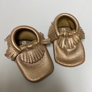 LIKE NEW FIRST STEPS GENUINE LEATHER ROSE GOLD MOCCASINS